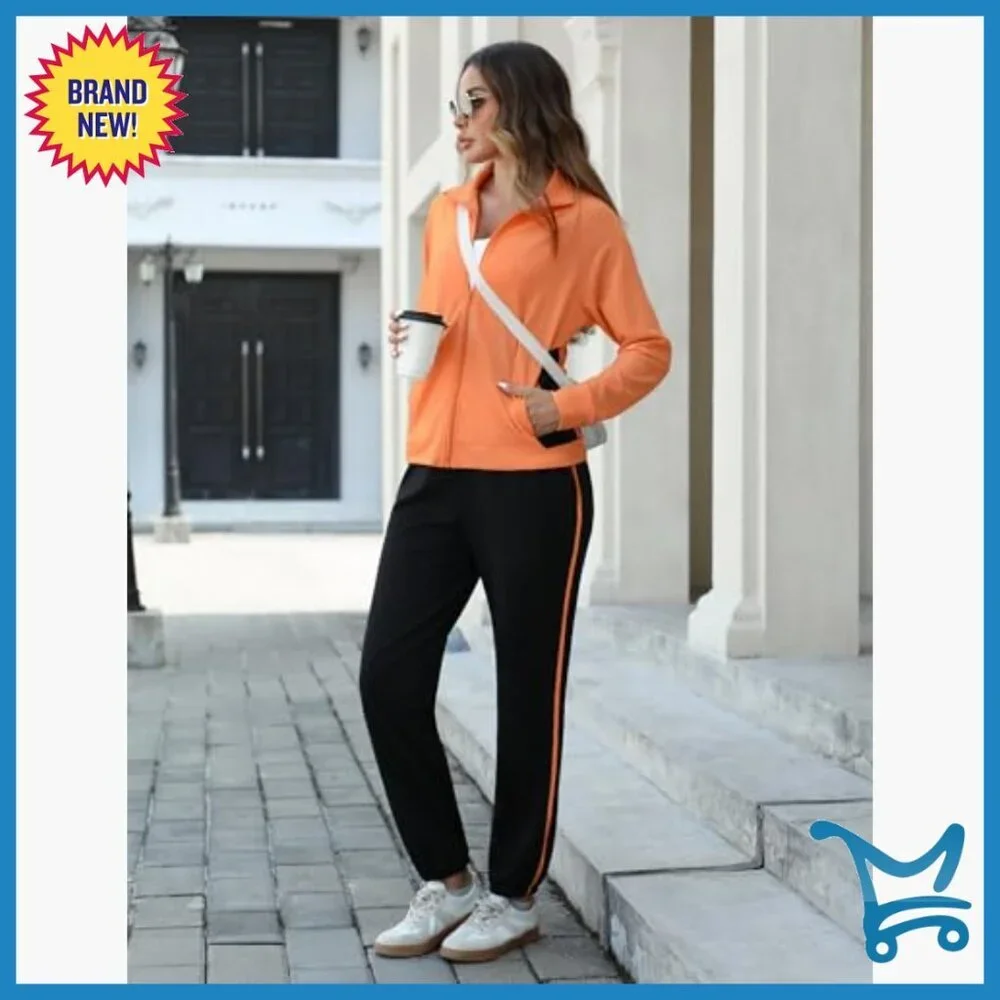 Long Sleeve Zip Up Tracksuit Set, 2 Piece Jogger Lounge Outfit, Size Small